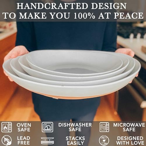 Mora Ceramic Large Serving Bowls- Set of 2 Oval Platters for Entertaining. Modern Kitchen Dishes for Dinner, Fruit, Salad, Turkey, etc. Oven, Dishwasher Safe, 55/35 oz, 13.5" / 11.8" - Earl Grey - color: Earl Grey, size: XL & L
