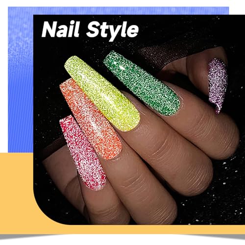 TWOEIGHT Reflective Glitter Nail Art Gel Liner Flash Diamond Painted Polish 12 Colors 8ml Sparkle Silver RED Pink Green Yellow Pigment UV LED Soak off Curing Requires for Design - color: 12pcs Reflective Glitter Set