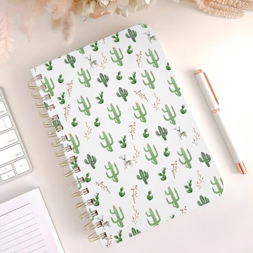 Cute Spiral Notebook Journal A5 6x9 Note Book with Pocket, Cactus - color: Cactus
