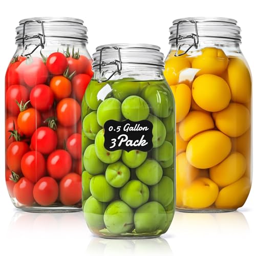 ComSaf Large Glass Jars with Airtight Lids 71 oz 3 Pack Pantry Organization - size: 71 fl oz x 3