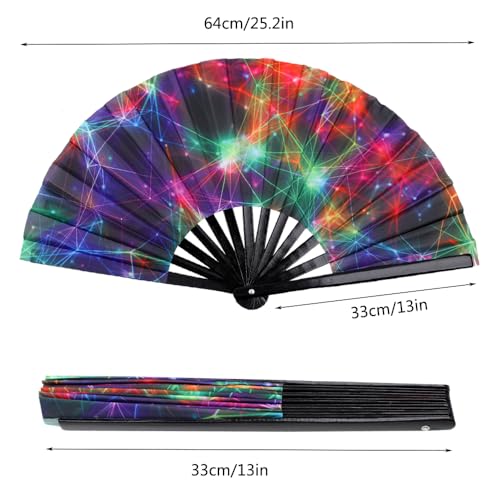 Bamboo Large Folding Fan, Rave Hand Fan Nylon-Cloth Kungfu Clack Folding Hand Fan for Dance, Concert, Party, Home Decoration(Type D) - color: Type D