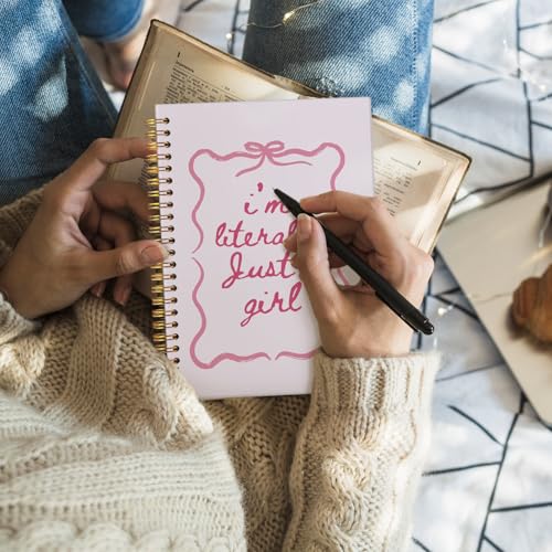 Wheatwin Coquette Pink Bow Notebook Journal, Pink Preppy Journal for Women, Preppy Girly Office Supplies, Coquette Girly Aesthetic Hardcover Spiral Notebook 5.5x8.3 - color: Girly Aesthetic