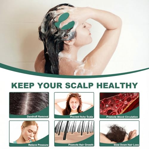 Meartchy Silicone Scalp Massager Shampoo Brush, Scalp Brush for Hair Growth & Dandruff Removal, Hair Scrubber Scalp Stimulator Exfoliator Brush with Soft Bristles for Wet Dry Scalp Care (Dark Green) - color: Dark Green