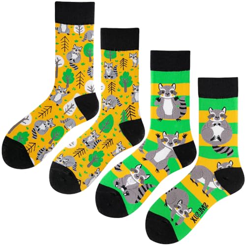 2 Pairs Cartoon Animal Crew Socks Fun Cotton Mid Calf Socks for Women - color: Raccoon