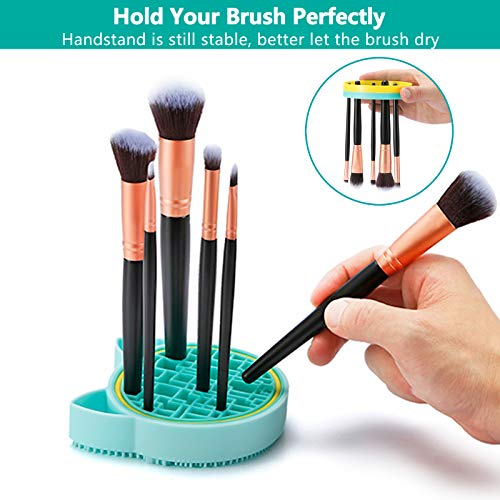 TailaiMei 2 in 1 Makeup Brush Cleaning Mat With Drying Holder, Silicon Cat Shaped Cleaner Pad, Cosmetic Organizer Rack, Portable Washing Tool for Makeup (Green) - color: Green, Cleaner sponge with brush holder