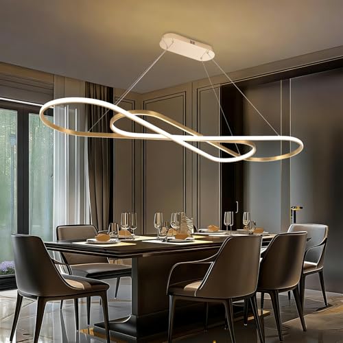 Large Gold Led Chandelier 59.06in Modern LED Pendant Light for Dining Room Dimmable Kitchen Island Lighting - color: Brushed Gold, size: 59.06in