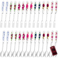 28 Pcs Dessert Forks and Spoons Silverware Set with Ceramic Handle