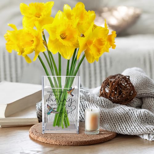 What If I Fall What If You Fly Acrylic Cosmetic Pencil Pen Holder Cup, Hummingbird Lover Gifts Desk Organizer Accessory for Office Decor, Inspirational Gifts for Women Girl Coworker Boss Friend - style: What If