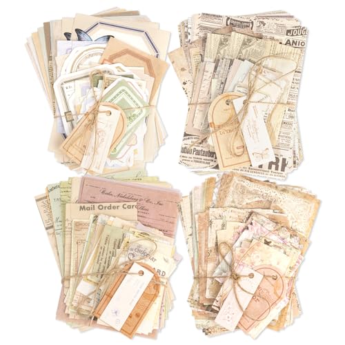 400Pcs Scrapbook Supplies Kit,4 Pack Vintage Decorative Paper Scrapbooking Supplies for Bullet Journal, Junk Journal, Planner, Collage Card Making，Retro Crafts，Aesthetic DIY Craft Embellishments - color: D