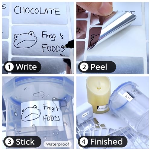 JIEHENG 170Pcs Silver Removable Labels for Jars with 2 Liquid Chalk Marker - color: Bright Silver