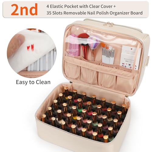 CUBETASTIC Nail Polish Organizer, Portable Nail Polish Storage Case Holds 45 Bottles Nail Polish & Nail Lamp, Travel Nail Supplies Organizer for Nail Tech Kit & Manicure Tools (White, 45 Slots) - color: White, size: 45 Slots