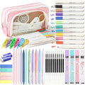 42 PCS Aesthetic School Supplies with Large Pencil Case, 12 Marker Pens with box, 5 Black Ink Gel Pens, 6 Mechanical Pencils Set, Sticky Notes, Complete Essentials Stationery Kit for Students - color: Pink