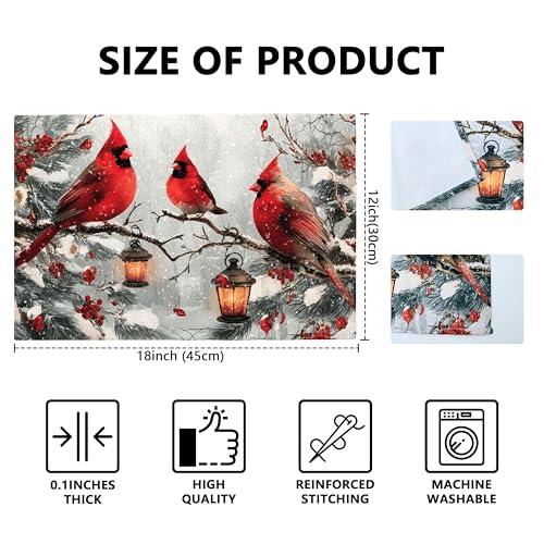 Cardinal Bird Table Placemats Set of 4 Place Mats Linen Wipeable Placemats Waterproof Rectangle Table Mat for Kitchen Dining Dinner 18 X 12 Inch - color: Cardinal Bird