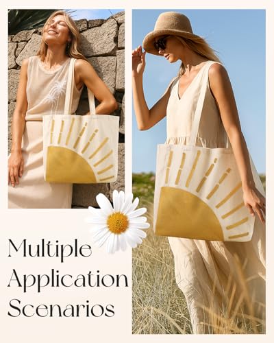 Miss Adola Embroidery Canvas Tote Bag with Pocket & Buckle - color: Sun
