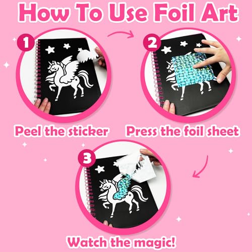 FUNNYB&G Foil Art Craft Kit for Kids, Sparkly Birthday Gift Toy for Girls - style: Unicorns