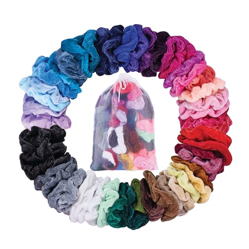 Expressions Scrunchie Set of 50 Comfy, Colorful Scrunchies in a Convenient Drawstring Storage Bag, Accessories for Women and Girls , Great Value, Damage Free,