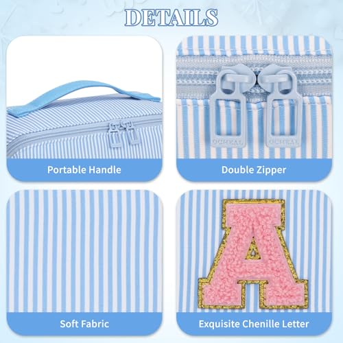 Bagmoly Personalized Gift Initial Makeup Bag for Women Teen Girls, Blue L - color: Blue, size: Standard