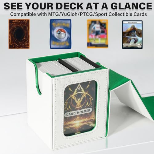 Card Deck Box for MTG Commander, Deck Case Holds 100 Double-Sleeved Cards - color: White & Green, size: 1 Box