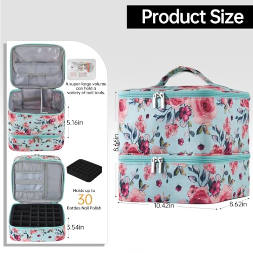 Buruis 2-Tier Nail Polish Bag, Nail Supplies Organizer, Aqua Floral - color: Aqua Floral