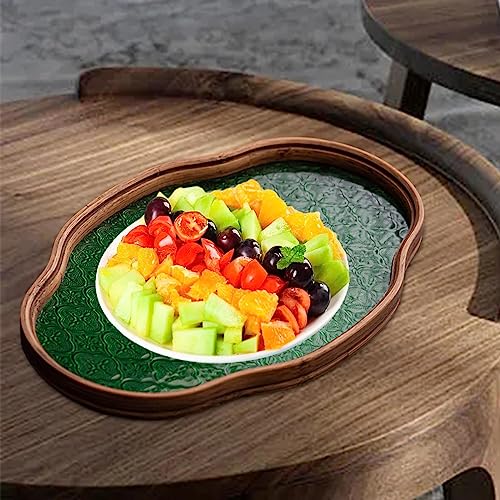 Begonia Flower Glass Tray Storage Tray Holder Storage Tea Cup Decorative Tray, Green Large - color: Green Large