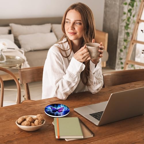 Drinks Coasters Set of 4, Magic Butterfly Round 4" Cup Coasters, Absorbent Ceramic Stone Coasters with Cork Base, Cute Coasters for Table Home Décor, Ideal Gifts for Women Men - color: Magic Butterfly