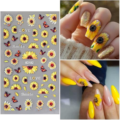 Flower Nail Stickers for Nail Art Sunflowers Nail Decals for Women - color: Colorful-09