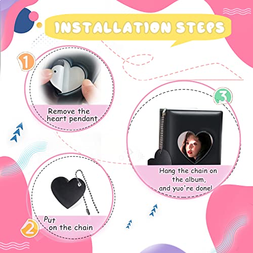 3 Inch Kpop Photocard Holder Book, Mini Photo Kpop Album Kpop Photocard Binder, Love Heart Hollow Kpop Photocard Binder Collector Book 32 Pockets Portable Photo Card Holder with Love Heart Pendant - color: Black