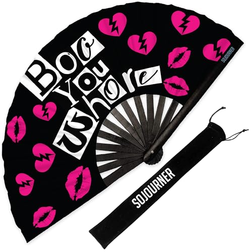 SoJourner Bags Boo Rave Fan - Large Folding Clack Fan for Men and Women - Rave Accessories for EDM, Line Dancing, Cosplay, Concerts and More - color: Boo You *****