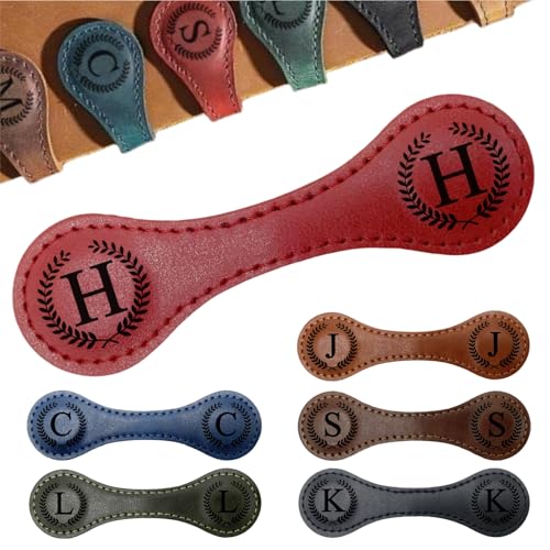 MOTEERLLU Personalized Magnetic Leather Bookmark,Initial,Red-H - style: Red-H