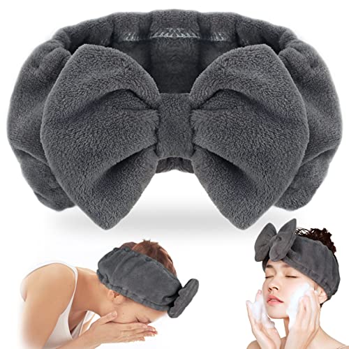 Shintop Soft Women Makeup Headband with Bow for Washing Face - color: Grey