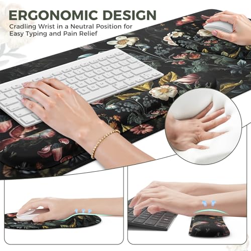 iCasso Desk Cover Mat, 4in1 Floral Large Mouse Pad with Wrist Rest - color: Elegant-Flowers