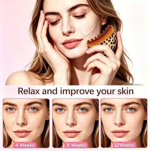 2PCS New Lymphatic Contour Face Brush, Manual Lymphatic Drainage Massager, Ergonomically Designed to Fit The Skin Precisely,Relieve Fatigue - size: Leopard Print + Wood Grain