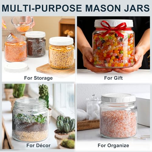 Half Gallon Glass Jar with Lid, 64 Oz Mason Jar for Pantry Storage - color: 64oz-Round-2 Pack-Screw Lid