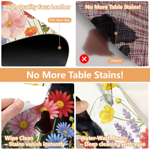 Peacoblue Placemats Set of 4,Faux Leather Cat in the Flowers Design - style: Cat in the Flowers