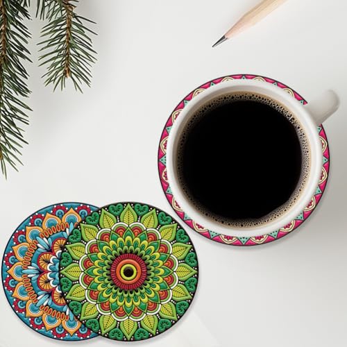 ANATTASOUL Mandala Wooden Coasters Set of 9 Bulk(3.9") - style: Mandala