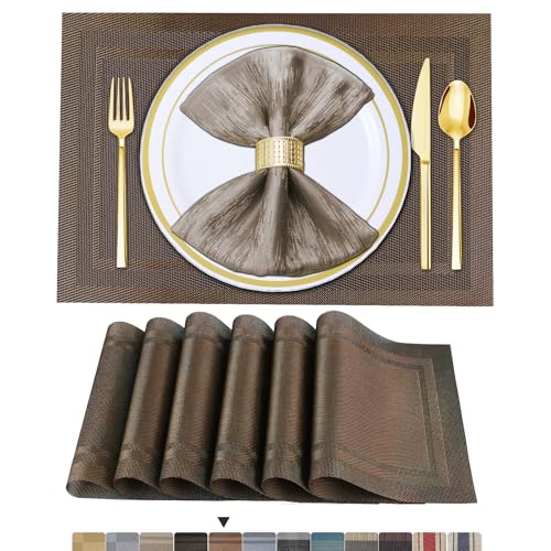 BETEAM Placemats Set of 12, Woven Vinyl Place Mats for Dining Table, Brown - color: Brown, size: 12 Pcs