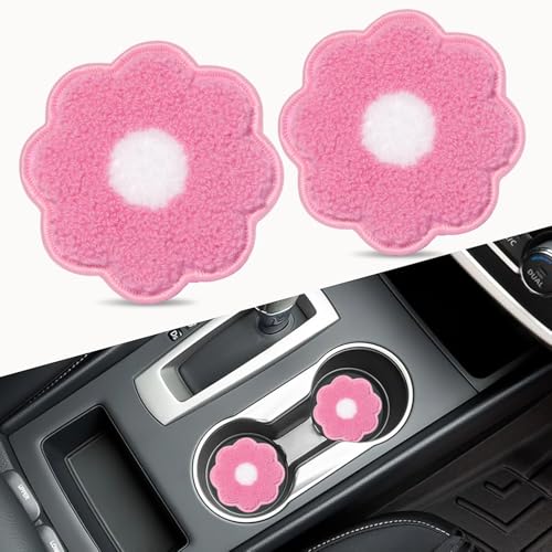 Car Cup Holder Coaster, 2-Pack Drink Coasters for Car Absorbent Accessories, Car Things Automotive Organization, Desk Use, Men and Women’s Must-Haves, Pink Lace Cup Felt Inserts Gift for Her - color: Pink/White