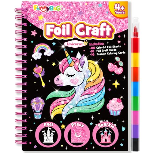 FUNNYB&G Foil Art Craft Kit for Kids, Sparkly Birthday Gift Toy for Girls - style: Unicorns
