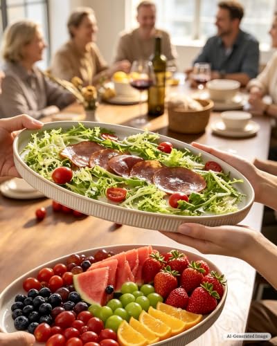famiware Large Serving Platters Set of 3 Sizes - Oval, Cappuccino White - color: Cappuccino White