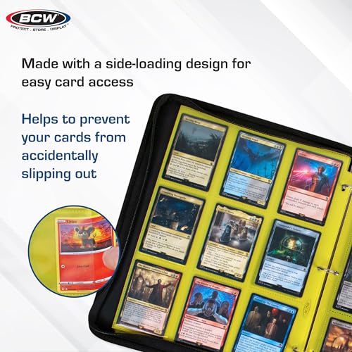 BCW Double-Sided 9-Pocket Pages Holder - 10 Yellow Pages| Trading Card Binder Sheets | Secure Side Loading | Ideal Card Storage and Display Solution - color: Yellow