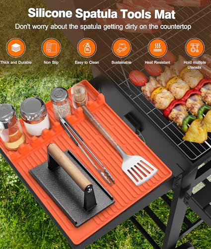 Silicone Grill Mat for Blackstone Griddle Accessories, 8-Slot Tool Mat - color: Orange 2-pack