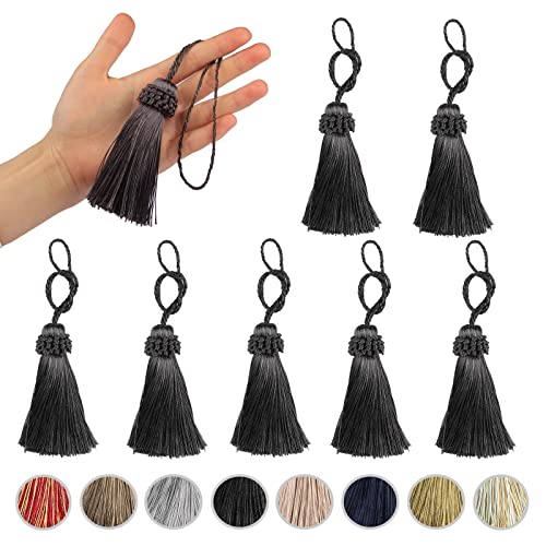 8PCS Tassel Key Colorful Tassel for Cord Loop,Elegant Handmade DIY Craft Accessory Home Decoration (Charcoal) - color: Charcoal