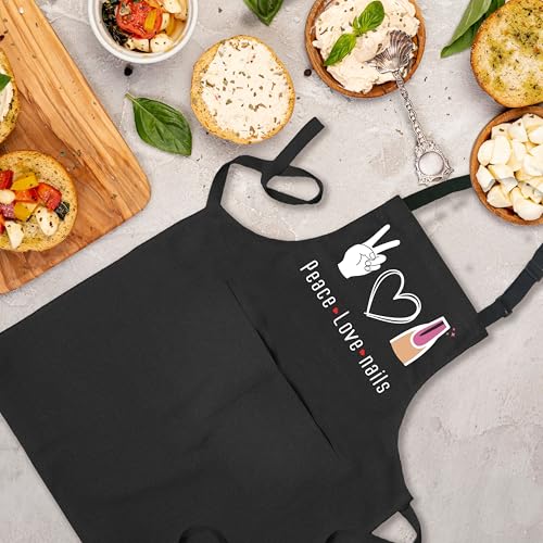 Nail Tech Aprons for Women with Pockets, Gifts for Nail Techs Technicians Artists Manicurists, Peace Love Nails - color: 1 Nail Tech Apron