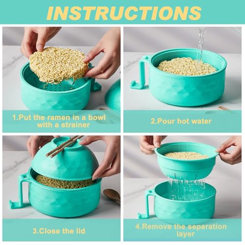 1 Set Microwave Ramen Cooker Bowl with Utensils, Mint Green - color: Mint Green