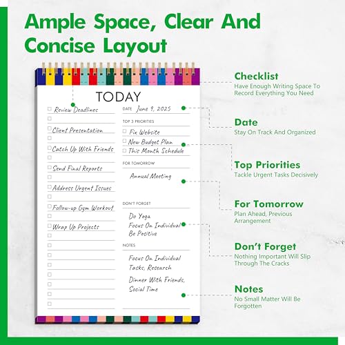 To Do List Notepad, Daily Planner Notebook with 52 Tear-off Sheets, Undated Writing Organizer for Daily Tasks and Goal, Coiled Task Track Checklist Productivity Pad for Office, Classroom, Home, School - color: Colorful Stripes