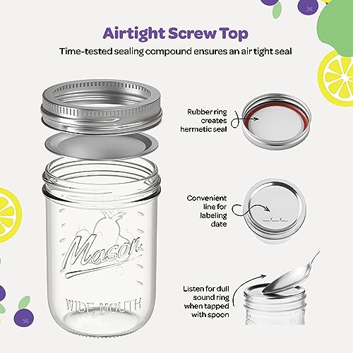 SEWANTA Wide Mouth Mason Jars 64 oz [2 Pack] With Mason Jar Lids and Bands, Mason Jars 64 oz - For Canning, Fermenting, Pickling - Jar Decor - Microwave/Freeze/Dishwasher Safe.
