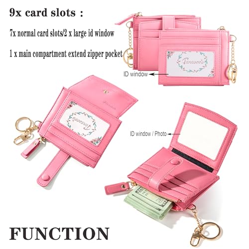 Keychain Wallet Wristlet Small Credit Card Holder Bracelet Key Chain Purse Bangle Tassel Beads Key Rings for Women - color: 04-rfid Pink