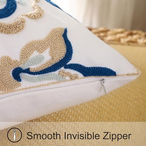 LUOYEHK Embroidered Decorative Throw Pillow Covers 18x18 Inch Pack of 2 Spring Farmhouse Floral Square Pillowcase Canvas Cushion Cover for Couch Sofa Bed Living Room（Blue Dragon Flower） - color: Blue Dragon Flower