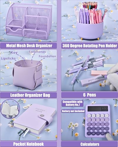 LXEVIHK Purple Desk Accessories 21-Piece Office Supplies Gift Set for Women - color: purple