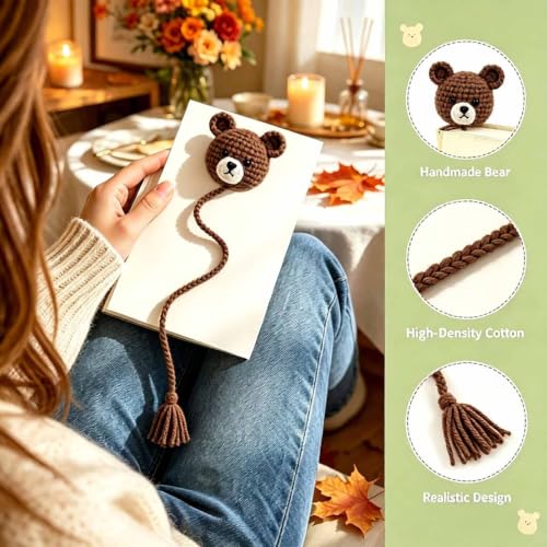 Fall Crochet Bear Bookmarks for Women Bear Book Marks for Reading Gifts - color: Brown